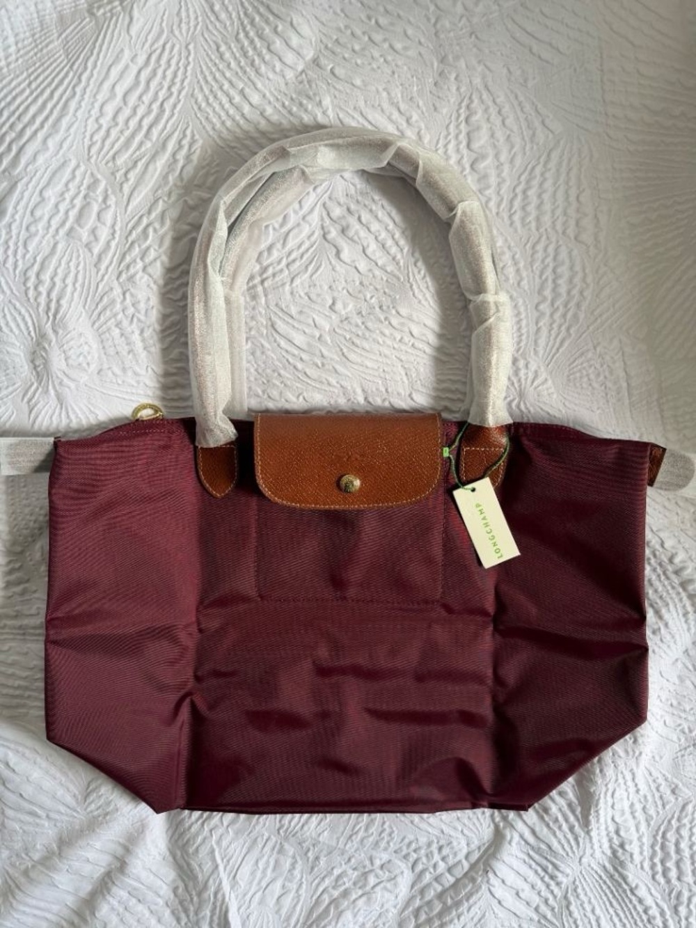 NWT Burgundy Longchamp Le Pliage Medium Office Handbag Canvas Tablet Shoulder M